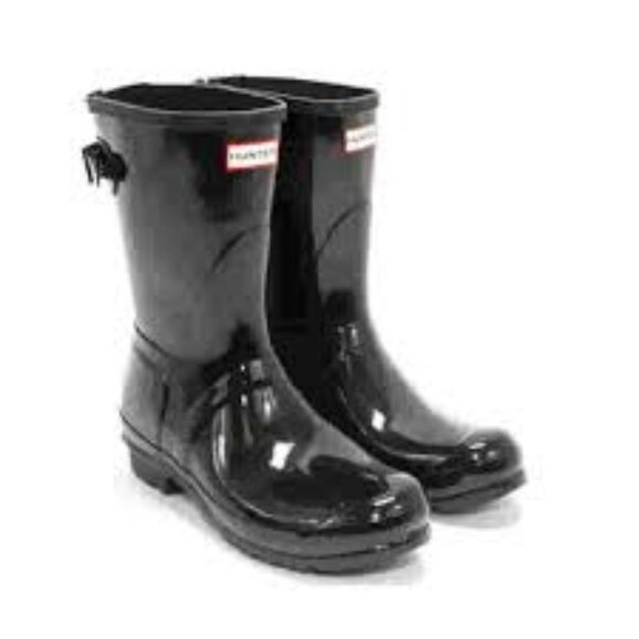 Hunter Original Back Adjustable Short Gloss Rain Boots Black Women Size 10  NEW - Picture 1 of 6